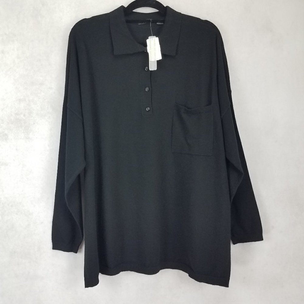 NEW RDI Nordstrom Men's Size L 1/4 button front Knit Sweater Pullover Black